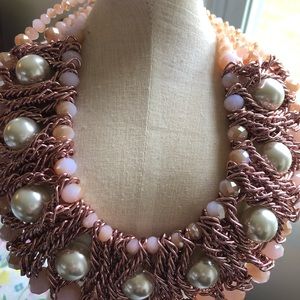 Pink Metallic Metal and Pearl Necklace